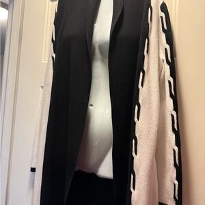 Joseph Ribkoff Black and Cream Open Front Knit Cardigan